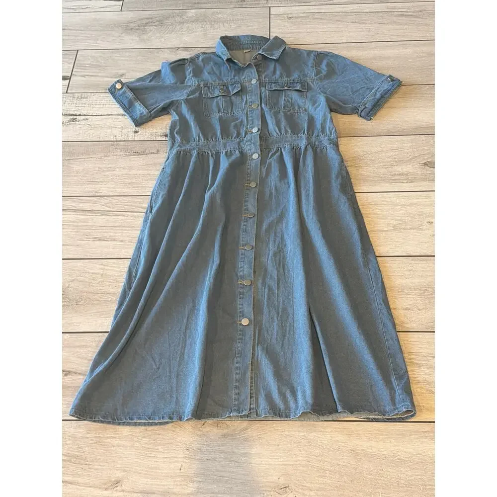 Denim Button-Up Dress - Picture 1 of 6